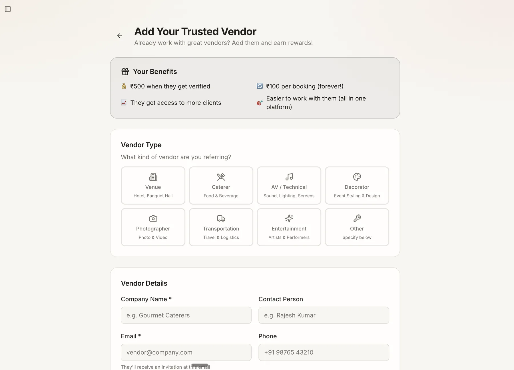Flow platform: vendor onboarding with venues, caterers, AV, decorators and more