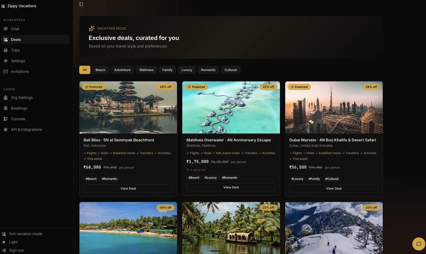 Zippy Vacation Mode: exclusive curated leisure deals