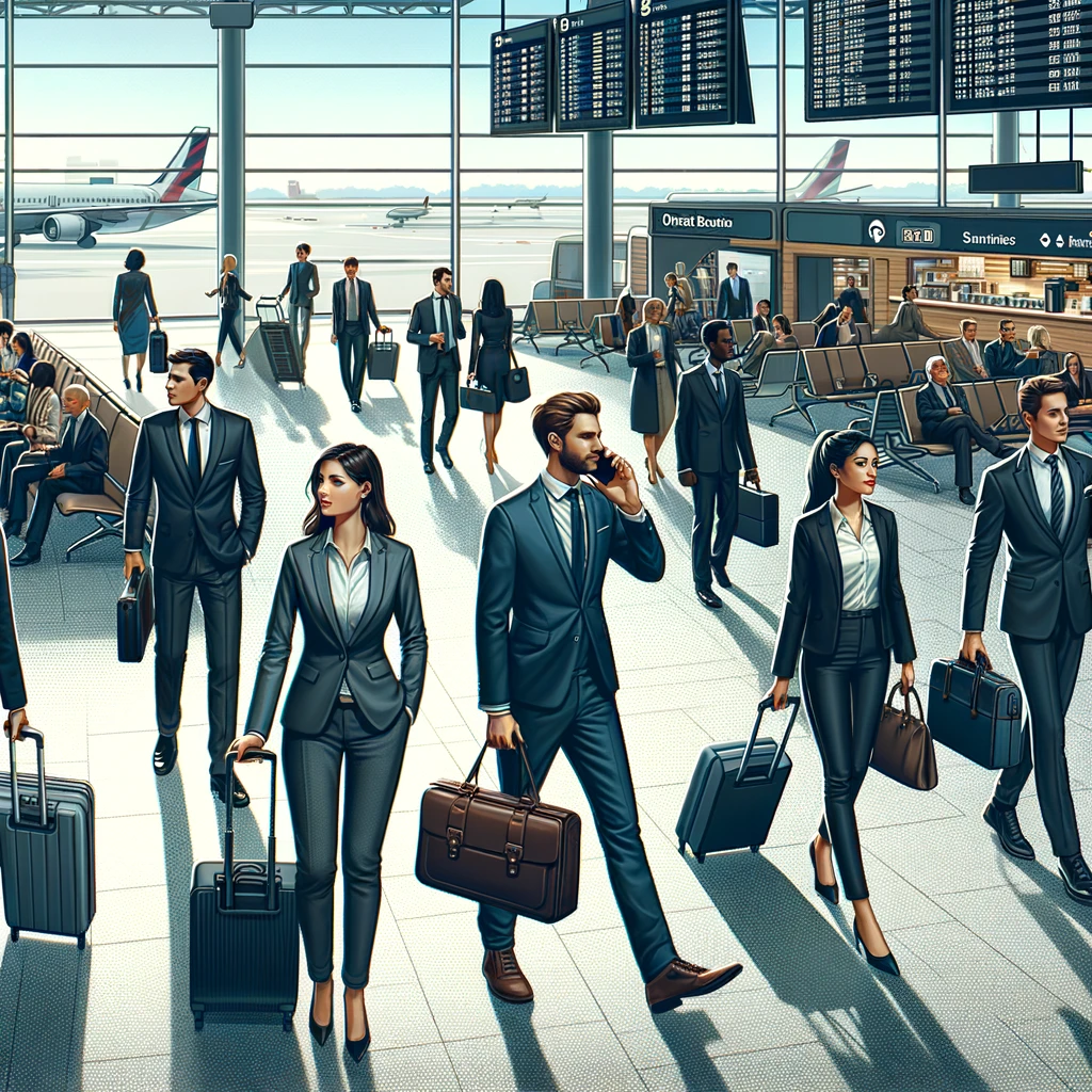 Business travelers at an airport - Illustrating the importance of efficient corporate travel management