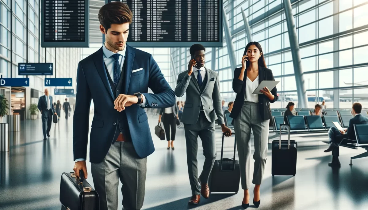 Business travelers at an airport, representing the need for comprehensive business travel management